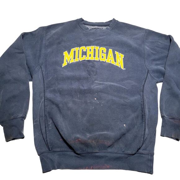 Michigan Wolverines Vintage Sweatshirt Mens Medium Steve & Barrys Crewneck Blue - Picture 1 of 9